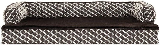 Furhaven Orthopedic Dog Bed for Medium/Small Dogs w/ Removable Bolsters & Washable Cover, For Dogs Up to 35 lbs - Plush & Woven Decor Comfy Couch Sofa - Diamond Brown, Medium