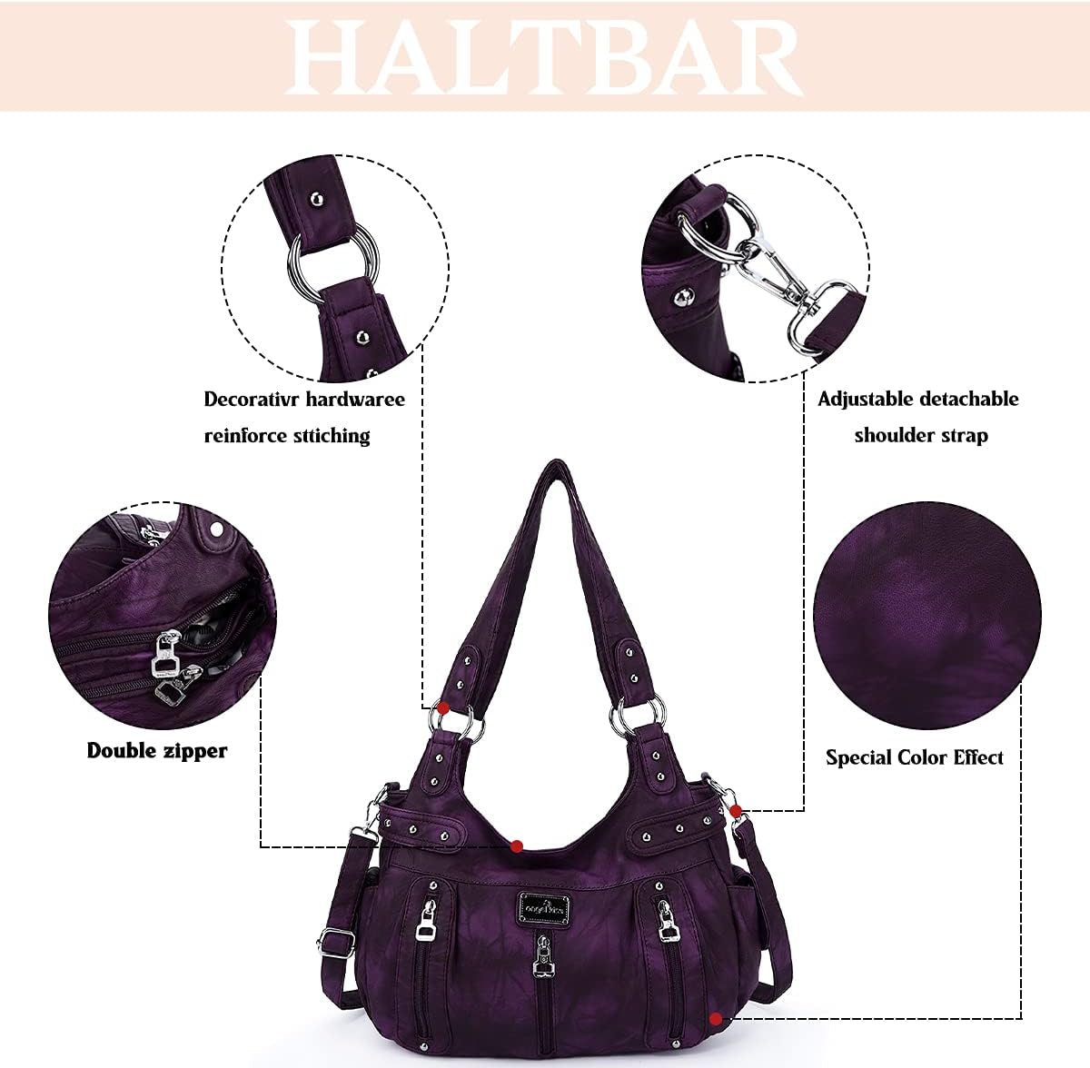 Angel Kiss Large Purses and Handbags for Women Washed Faux Leather Crossbody Hobo Satchel Shoulder Handbag Tote Purse
