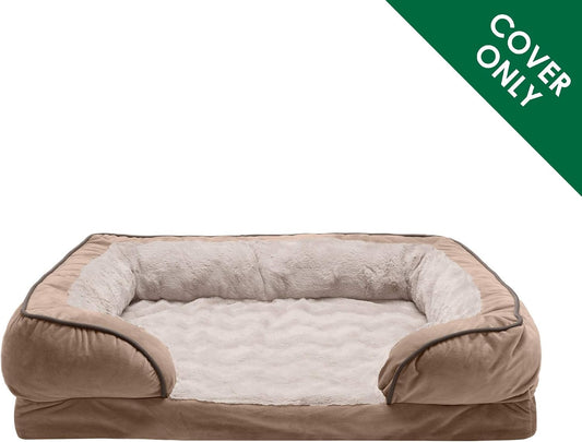 Furhaven Replacement Dog Bed Cover Perfect Comfort Plush & Velvet Waves Sofa-Style, Machine Washable - Brownstone, Large