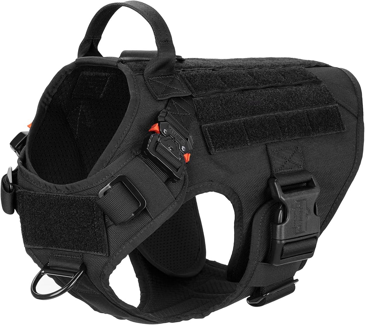 ICEFANG Tactical Dog Harness, Medium Size,2X Metal Buckle,Working Dog MOLLE Vest with Handle,No Pulling Front Leash Clip,Hook and Loop Panel (Grey,M (Pack of 1))