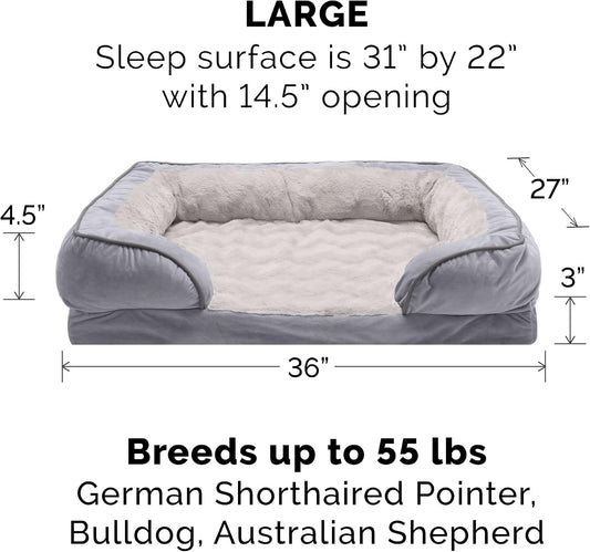 FurHaven Soft, Orthopedic Foam Perfect Comfort Dog Bed with Washable & Removable Cover -Velvet Waves - Granite Gray, Dogs Up to 55 lbs - Large