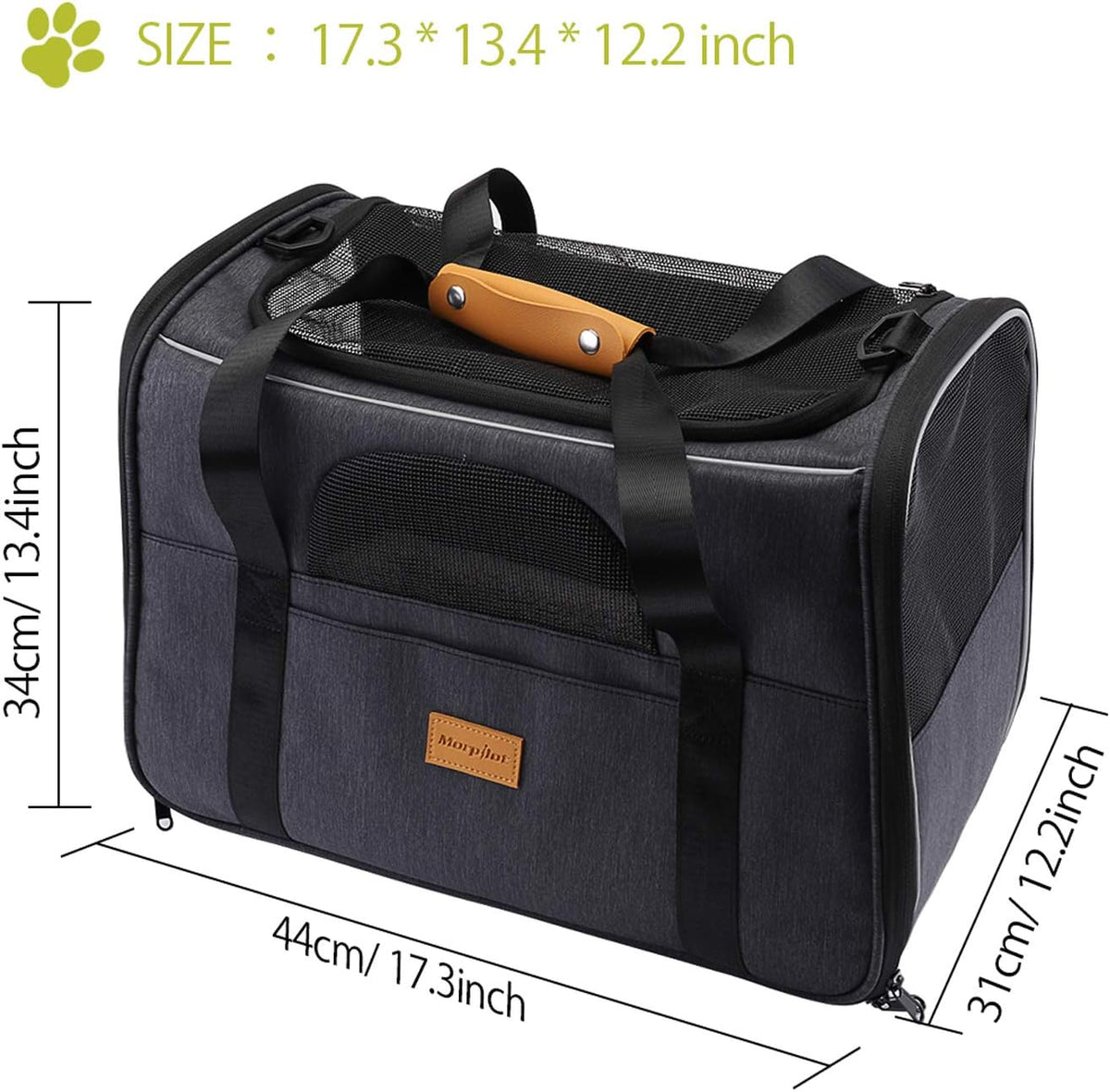 Morpilot Cat Carrier - Cat Carrier Soft for Medium or Large Cats up to 20lbs, with Dual-Sided Cushion, Secure Buckle and Foldable Bowl, Dog Carriers for Small Dogs - Pet Carrier (Dark Gray)