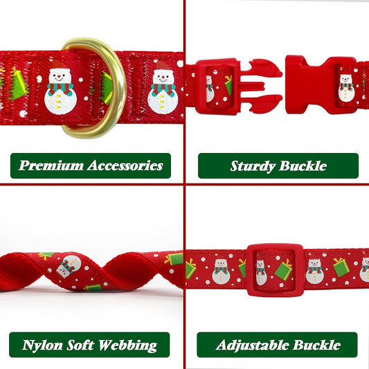 azuza Christmas Dog Collar Adjustable Xmas Dog Collars with Christmas Antler Bow tie Accessories Snowman Dog Collar for Medium Dogs