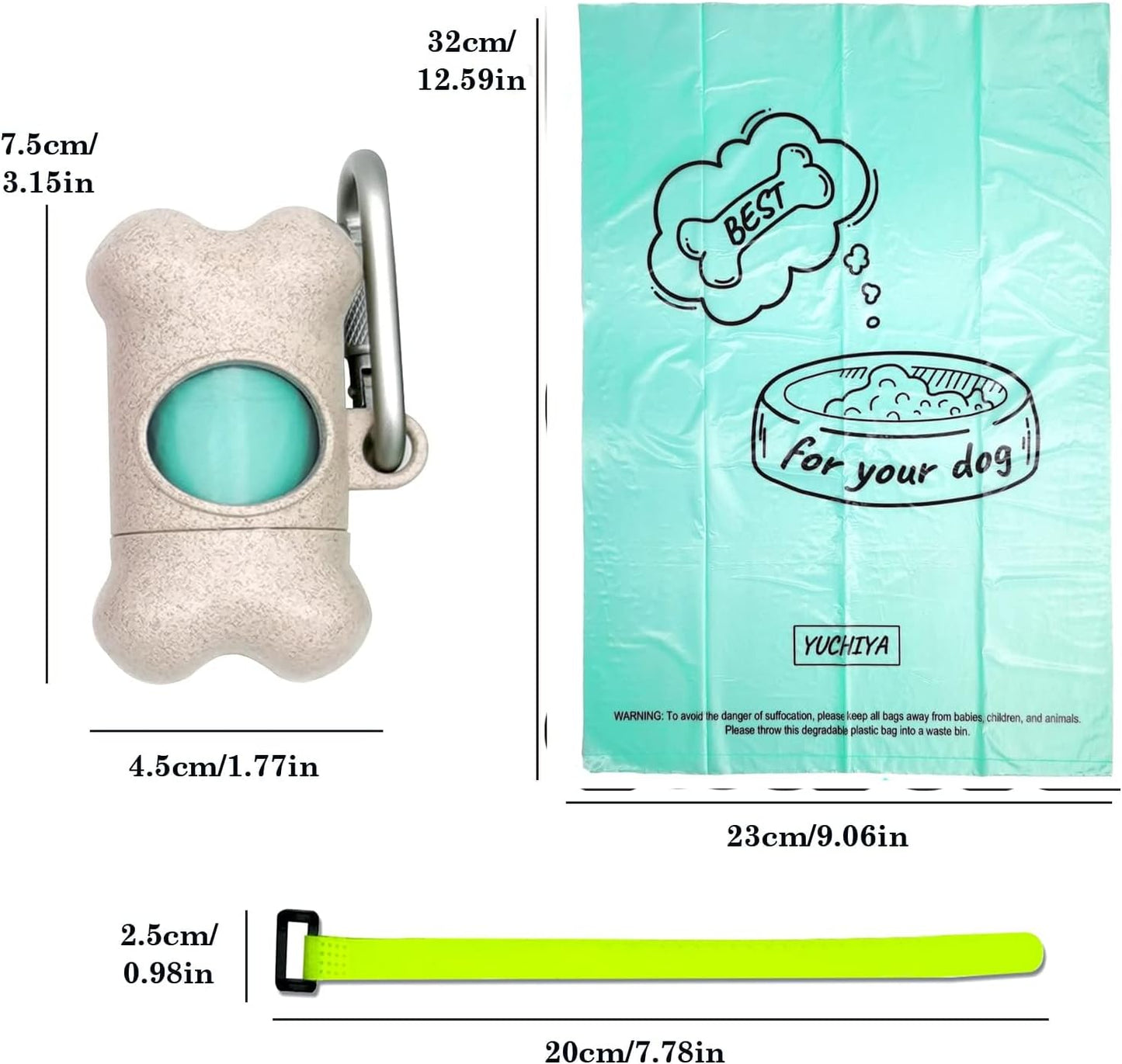 Dog Poop Pickup Bags Holder Dispenser with Standard-Sized Leak-Proof Scented Doggy Waste Bags and Carabiner with Safety Lock&Fastener Never Loose on Leash Lead Again (1 Holder 195 Bags, Beige)