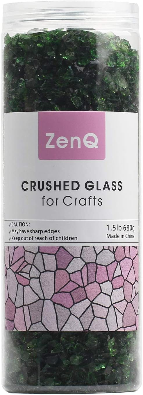 ZenQ Crushed Glass for Crafts, Resin Art. Sea Blue, 1.5 lbs