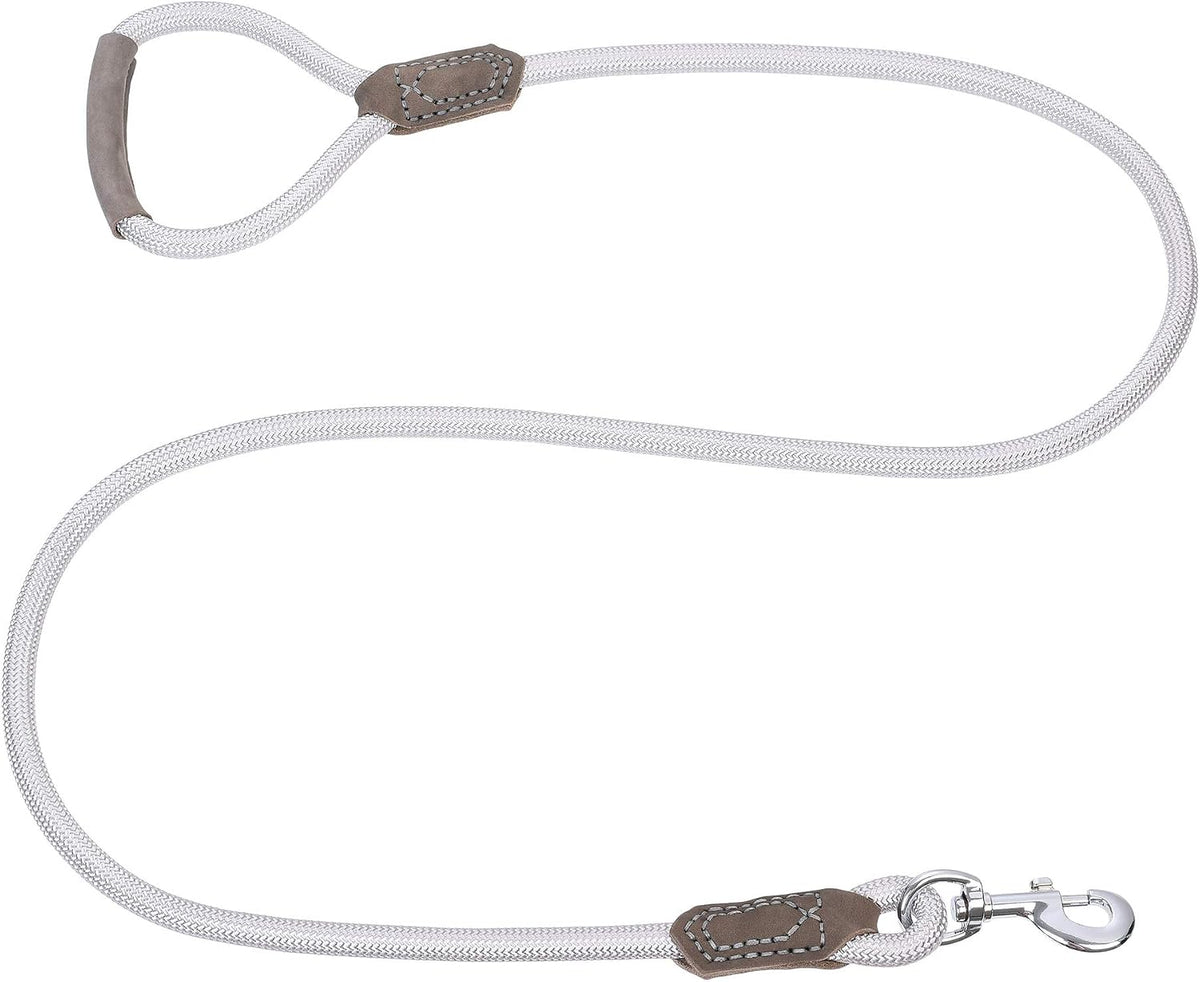 Mile High Life | Premium Leather Dog Leash | Strong Rope Leash | Leather Handle | Zinc Alloy Strong Clasp | Small Medium Large Dogs | 4/5/6 Feet(Sliver, 60 Inch (Pack of 1))