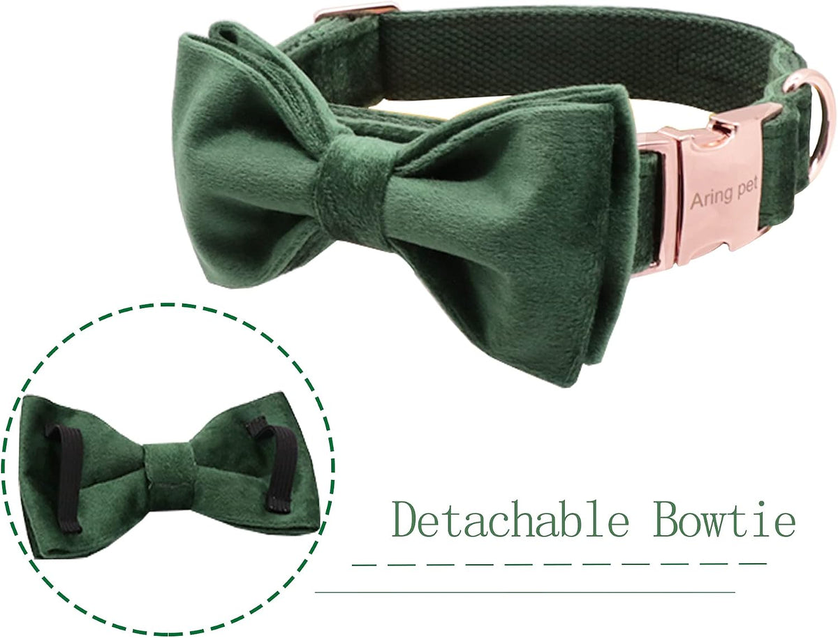 ARING PET Christmas Dog Collars with Bowtie, Cute Xmas Green Velvet Pet Bow Tie Collar with Metal Buckle for Puppy Small Medium Large Boy Girl Dogs-S