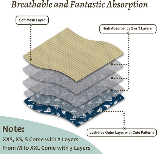 Grecle Premium Male Dog Wraps - High Absorbency Male Dog Diapers (Pack of 3) - Washable Belly Band for Male Dogs Incontinence and Puppy Training (Sailboat, XL)