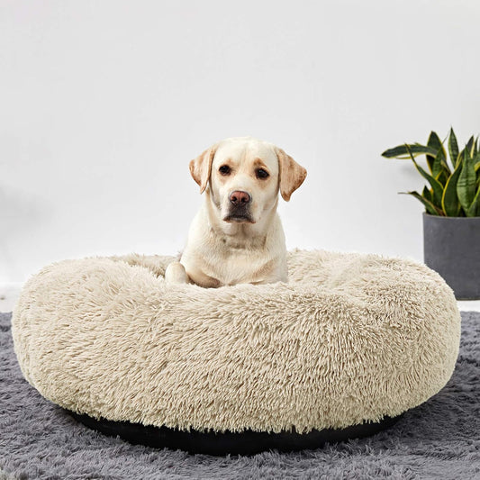 Washable Dog Round Bed - Large Donut Dog Bed, Comfy Calming Cuddler