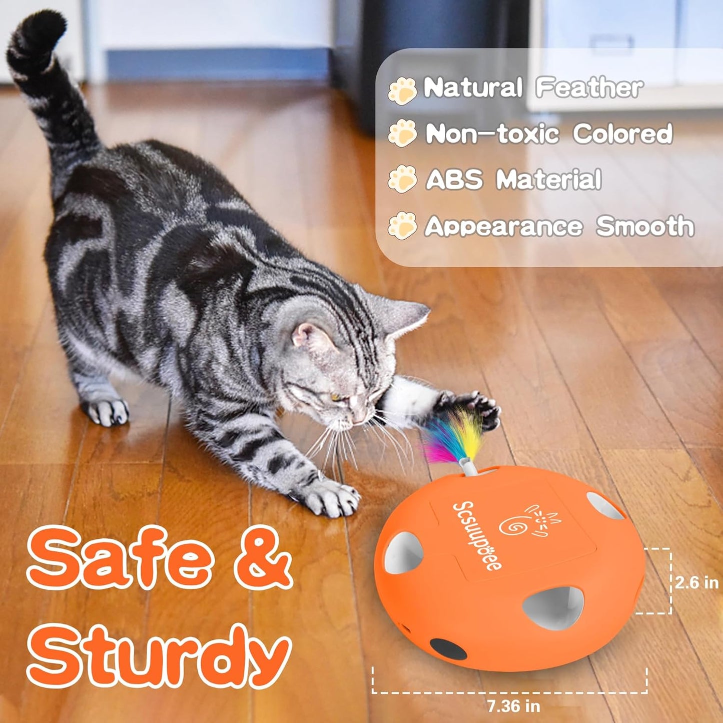 IInteractive Cat Toy, Electric Cat Toys for Moving Concealed Feathers, Smart Sensor 7 Holes Whack a Mole Feather Toy, USB Charge Automatic Kitten Toys,orange