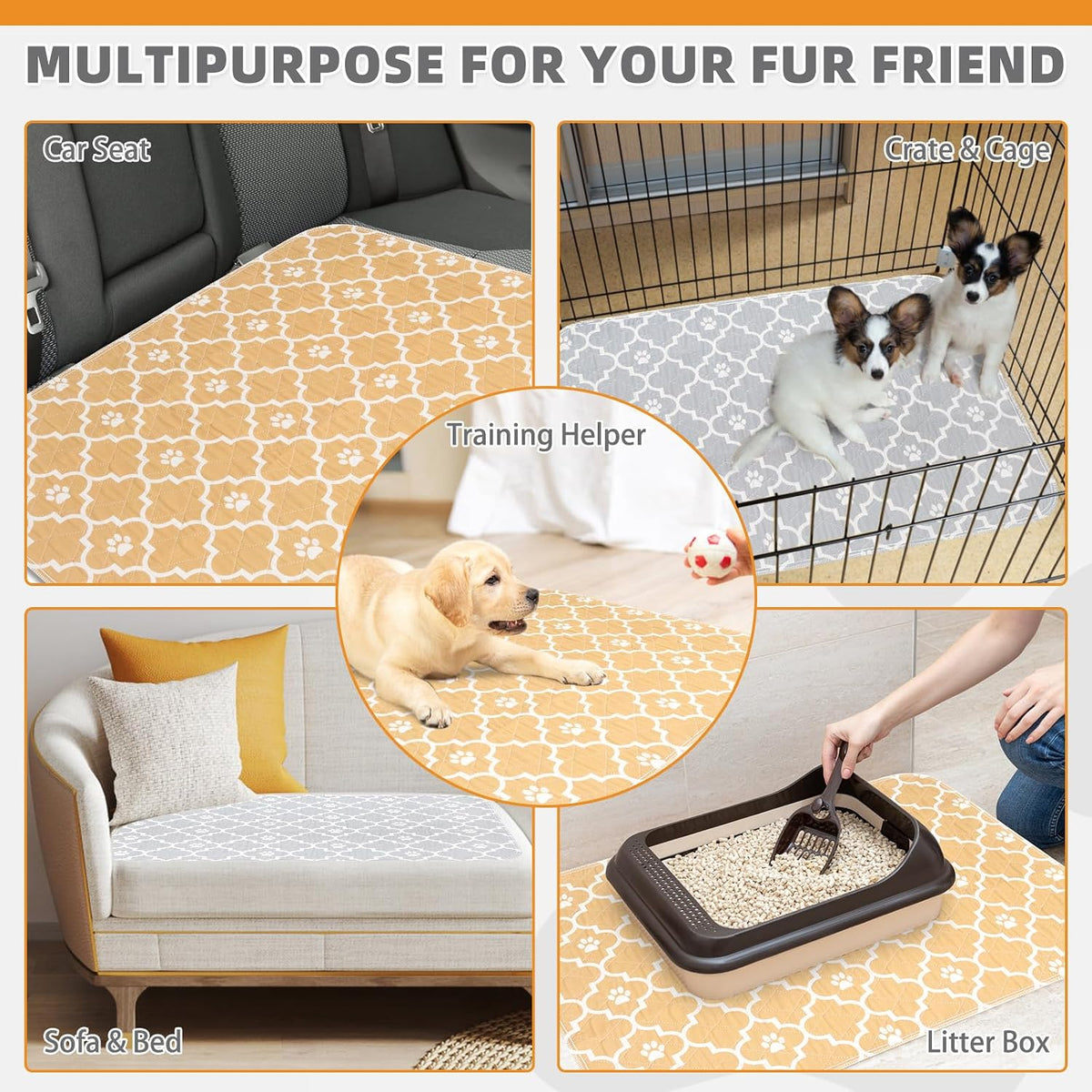 KOOLTAIL Washable Pee Pads for Dogs, 4 Packs Super Absorbent Leakproof & Non-Slip Dog Pee Pad Large, Reusable Puppy Training Pads Waterproof, Pet Mat Rug for Whelping,Floor,Crate Cats Animals, 24"x36"