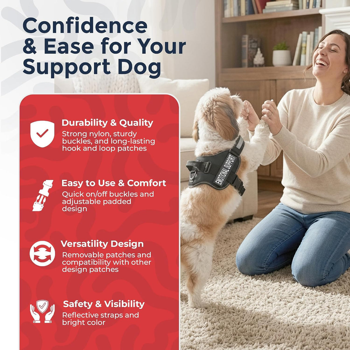 Industrial Puppy Emotional Support Vest Harness - Durable and Adjustable Dog Vest with Reflective Straps, Removable Patches, Handle & D-Ring, Travel and Daily Use, Small 19.5-25" - Black