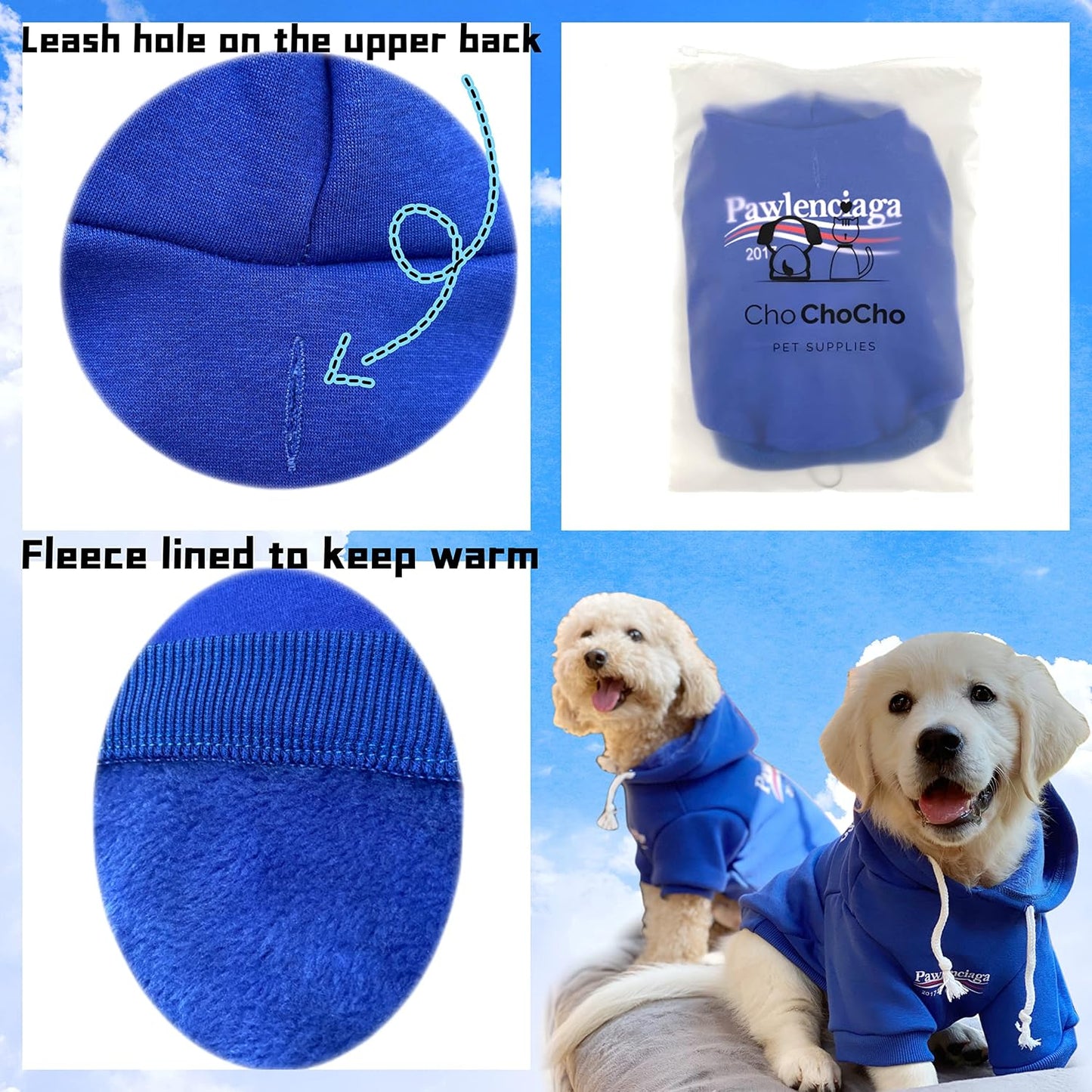 ChoChoCho Stylish Streetwear Blue Dog Sweatshirt Tracksuits, Cats Hoodies, Dog Outfit for Cat Puppy Small Medium (3XL)