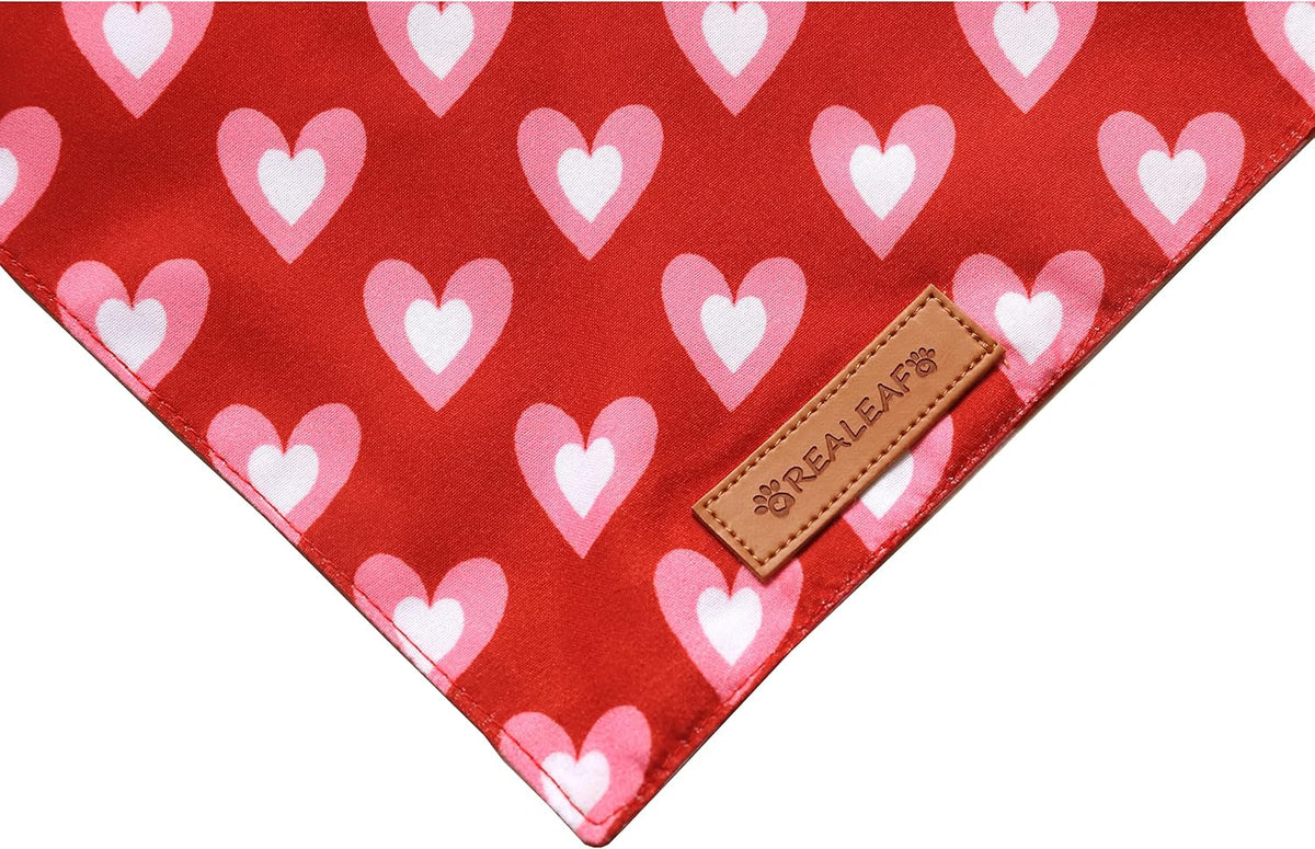 Realeaf Valentine's Day Dog Bandanas 2 Pack, Triangle Reversible Love Pet Scarf for Boy and Girl, Premium Durable Fabric, Holiday Mothers Day Bandana for Medium and Large Dogs (Large)