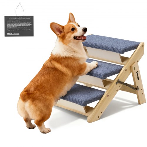 Wood Pet Stairs, 3-Step Dog Stairs for Beds, Sofa & Cars, 150lbs Load Capacity, Floded Flat Design, Stable & Sturdy Cat & Dog Step Ladder for Small Medium Large Older Pet Puppy Essentials