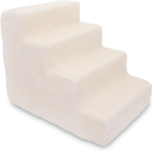 Best Pet Supplies Dog Stairs & Steps - Foam Steps for Small Dogs & Cats, Non-Slip Indoor Balanced Pet Step Support, Dog Ramp, No Assembly, Lambswool, 4-Step (18-inch Height)