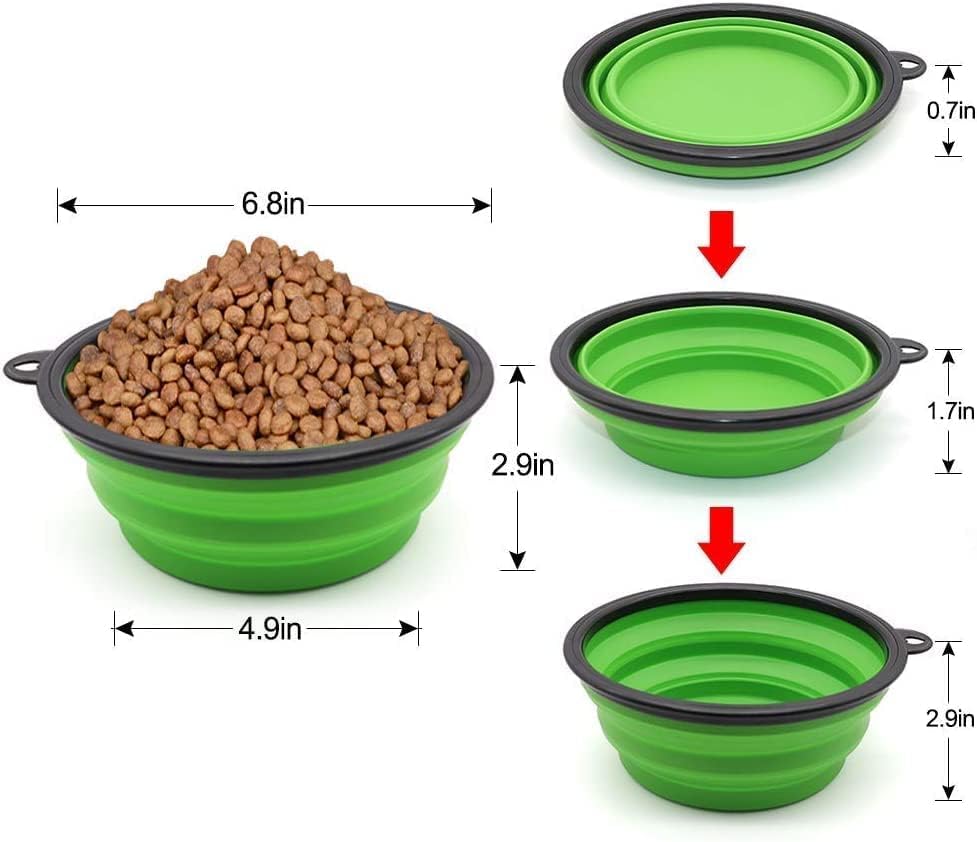 Large Dog Bowl Pet Collapsible Bowls, 2 Pack Collapsible Dog Water Bowls for Cats Dogs, Portable Pet Feeding Watering Dish for Walking Parking Traveling with 2 Carabiners (Large, Blue+Green)