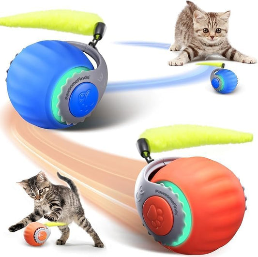 Interactive Cat Toy for Indoor Cats, Two Speed Smart Automatic Cat Toy Moving Ball with Tail, Rechargeable Motion Activated Cat Toys for Bored Indoor Adult Cats
