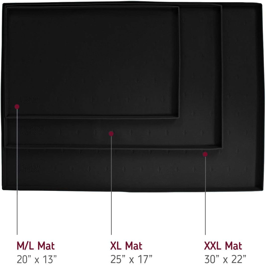 Leashboss Splash Mat Dog Food Mat with Tall Lip, M/L (20"x13"), XL (25”x17”) or XXL (30"x22") Dog Bowl Mat for Food and Water, Non Slip Waterproof Silicone Pet Food Mat for Dogs and Cats