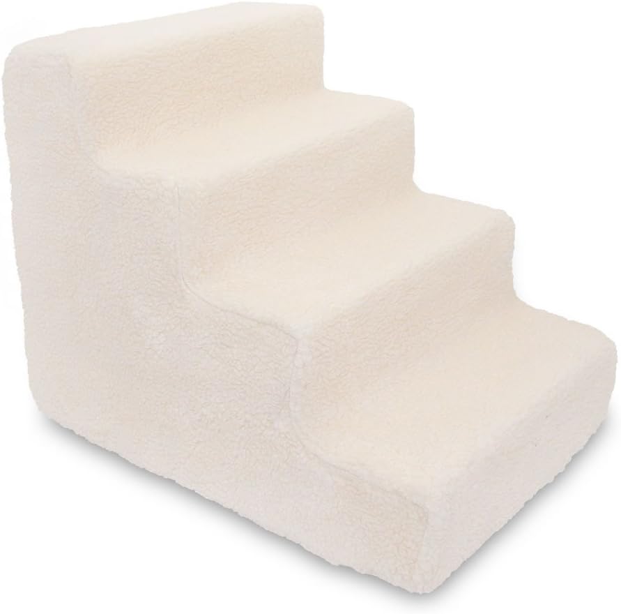 Best Pet Supplies Dog Stairs & Steps - Foam Steps for Small Dogs & Cats, Non-Slip Indoor Balanced Pet Step Support, Dog Ramp, No Assembly, Lambswool, 4-Step (18-inch Height)