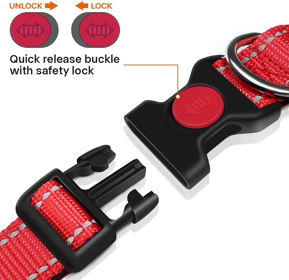 Taglory Reflective Dog Collar with Safety Locking Buckle, Adjustable Nylon Pet Collars for Puppy Small Medium Large and Extra Large Dogs