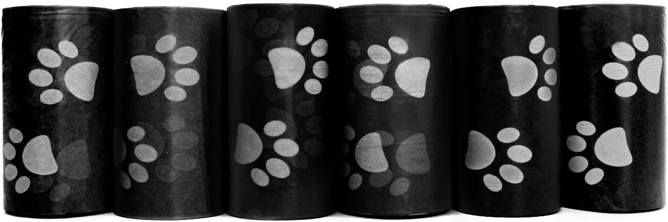 960 Pet Waste Bags, Dog Waste Bags, Bulk Poop Bags with Leash Clip and Bone Bag Dispenser - (960 Bags, Black with Paw Prints)
