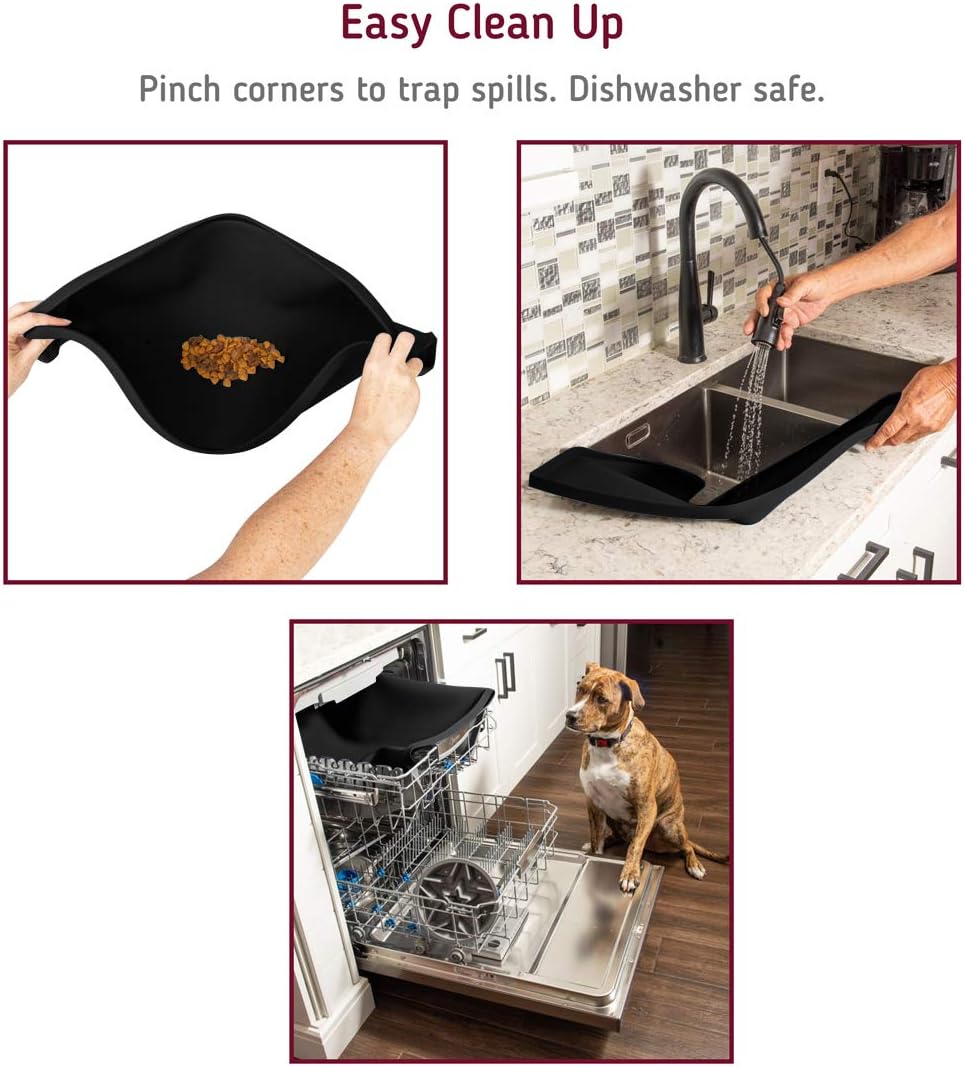 Leashboss Splash Mat Dog Food Mat with Tall Lip, M/L (20"x13"), XL (25”x17”) or XXL (30"x22") Dog Bowl Mat for Food and Water, Non Slip Waterproof Silicone Pet Food Mat for Dogs and Cats