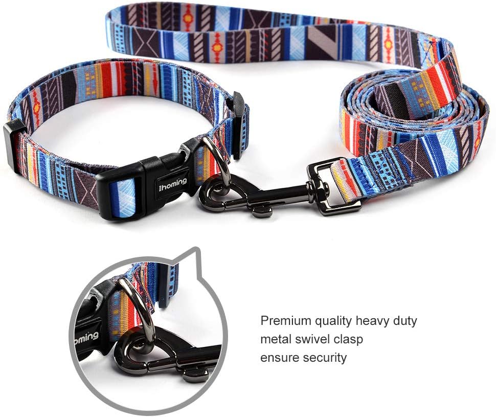 Ihoming Dog Collar and Leash Set for Daily Outdoor Walking Running Training, Splicing Design for Small Boys Girls Dogs Cats Pets, S-Up to 20LBS