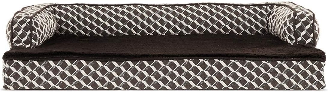 Furhaven Orthopedic Dog Bed for Medium/Small Dogs w/ Removable Bolsters & Washable Cover, For Dogs Up to 35 lbs - Plush & Woven Decor Comfy Couch Sofa - Diamond Brown, Medium