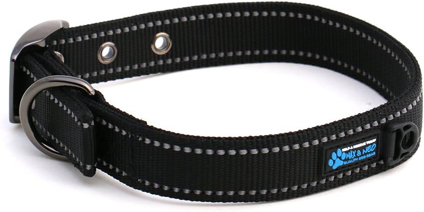 Max and Neo MAX Reflective Metal Buckle Dog Collar - We Donate a Collar to a Dog Rescue for Every Collar Sold (Large, Black)