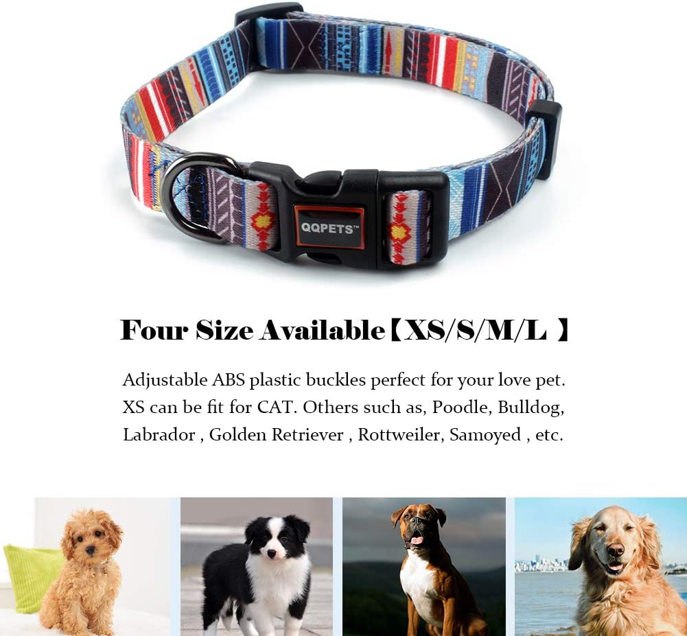 QQPETS Adjustable Soft Dog Collar: Print Flower Pink Multicolor Cute Patterns for XS Small Medium Large Pet Girl Boy Puppy Walking Running Training