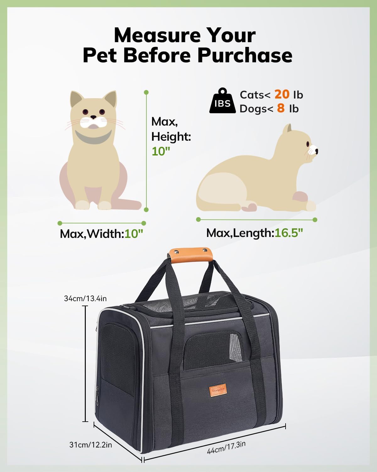 Morpilot Cat Carrier - Cat Carrier Soft for Medium or Large Cats up to 20lbs, with Dual-Sided Cushion, Secure Buckle and Foldable Bowl, Dog Carriers for Small Dogs - Pet Carrier (Dark Gray)