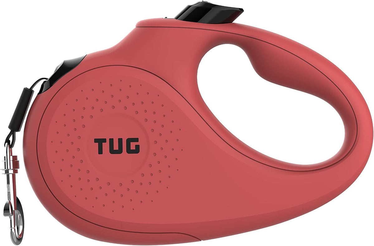 TUG Monochrome 360° Tangle-Free Retractable Dog Leash | 16 ft Strong Nylon Tape (Medium, Red)