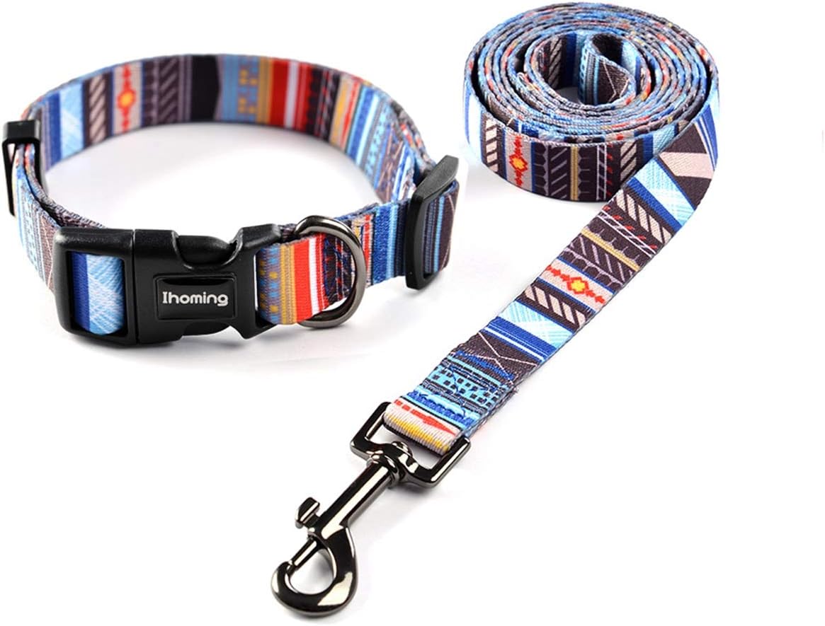 Ihoming Dog Collar and Leash Set for Daily Outdoor Walking Running Training, Splicing Design for Small Boys Girls Dogs Cats Pets, S-Up to 20LBS