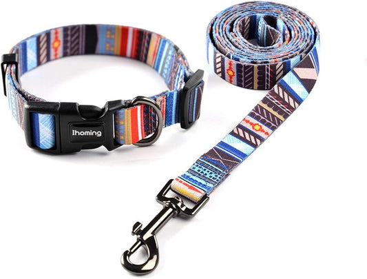 Ihoming Dog Collar and Leash Set for Daily Outdoor Walking Running Training, Splicing Design for Small Boys Girls Dogs Cats Pets, S-Up to 20LBS