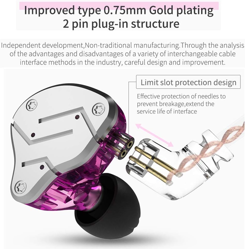 KZ ZSN Earphone in Ears Monitor with 1BA and 1DD, KZ High Fidelity in Ear Headphone Earbuds with 0.75mm 2 pin Cable, 1 Dynamic and 1 Balanced Armature Driver KZ Headphone (Black, NO Mic)
