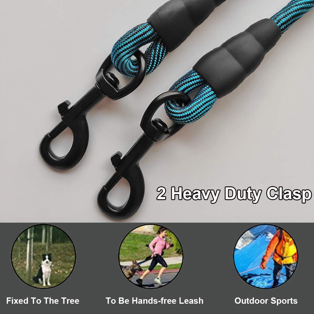 BTINESFUL Tie-Out Check Cord Long Rope Dog Leash, 8ft 12ft 20ft 30ft 50ft Recall Training Dog Lead- Great for Large Medium Small Dogs Training, Playing, Camping, or Backyard (30ft, Blue Black)