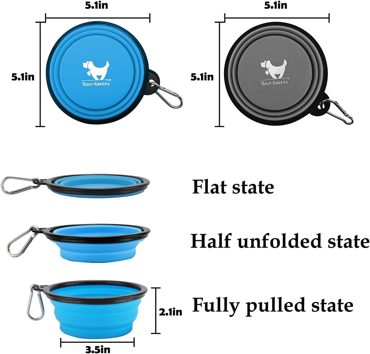 Expandable Dog Bowls for Travel, 2-Pack Dog Portable Water Bowl for Dogs Cats Pet Foldable Feeding Watering Dish for Traveling Camping Walking with 2 Carabiners, BPA Free