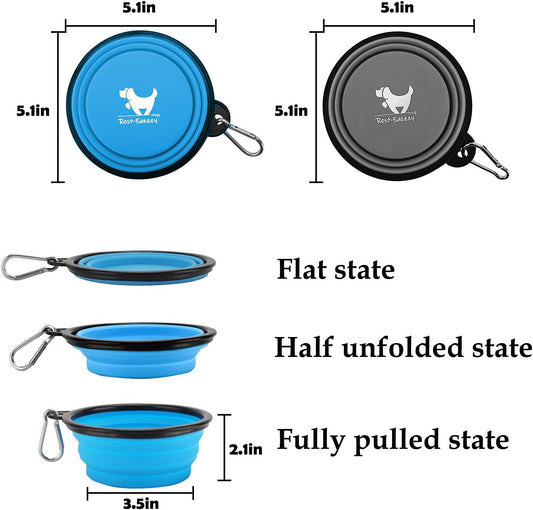 Expandable Dog Bowls for Travel, 2-Pack Dog Portable Water Bowl for Dogs Cats Pet Foldable Feeding Watering Dish for Traveling Camping Walking with 2 Carabiners, BPA Free