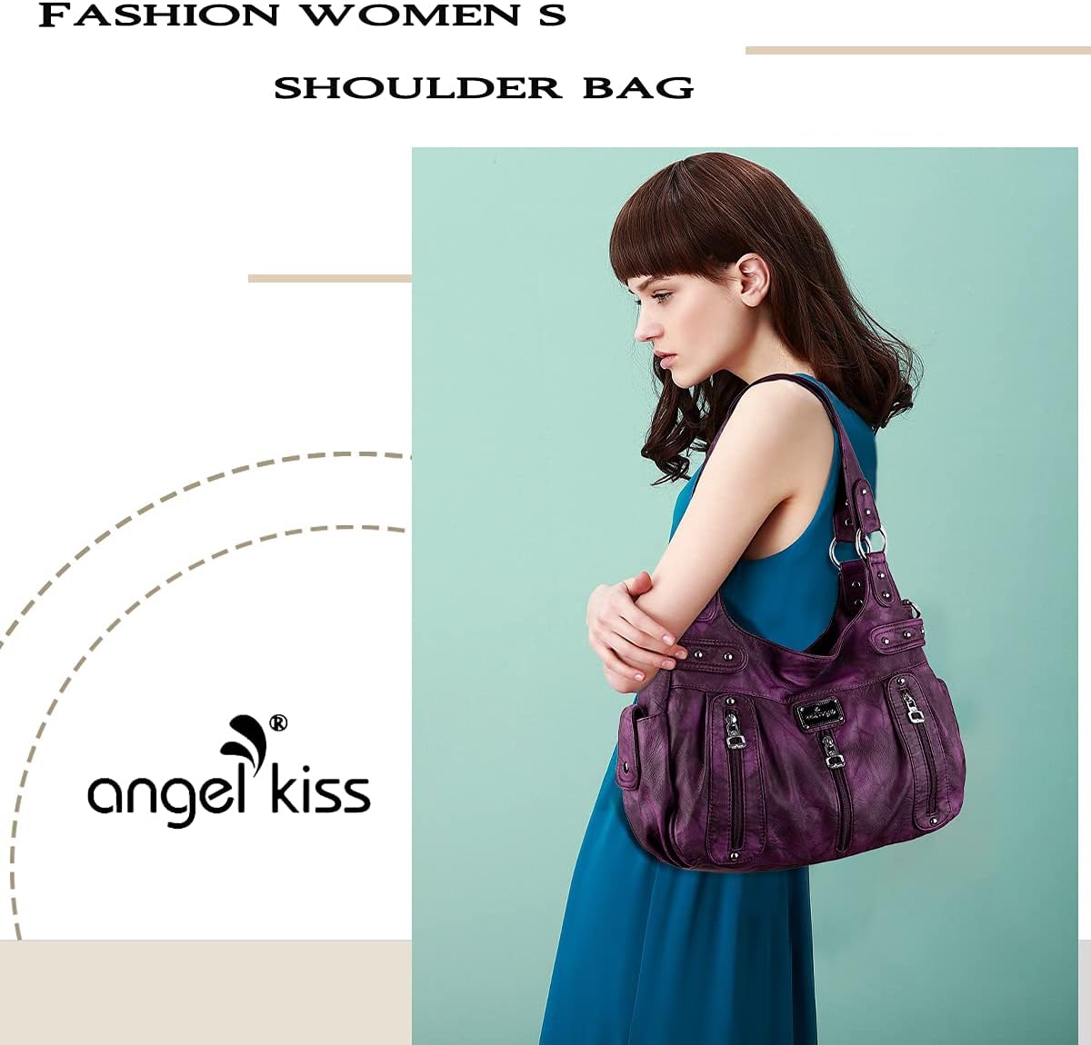 Angel Kiss Large Purses and Handbags for Women Washed Faux Leather Crossbody Hobo Satchel Shoulder Handbag Tote Purse