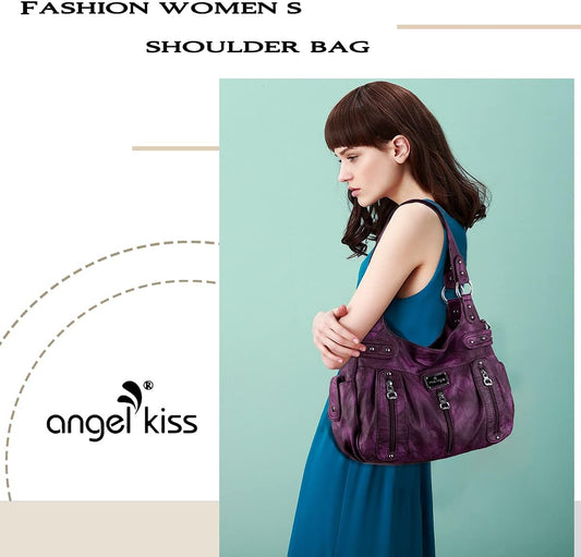 Angel Kiss Large Purses and Handbags for Women Washed Faux Leather Crossbody Hobo Satchel Shoulder Handbag Tote Purse