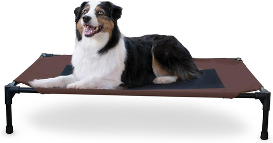 K&H Outdoor Elevated Dog Bed - Cooling Raised Dog Bed for Medium & Large Pets, Breathable Mesh Center Hammock Design, Indoor/Outdoor Washable Cover, Portable Metal Frame, Chocolate, Large 42x30in
