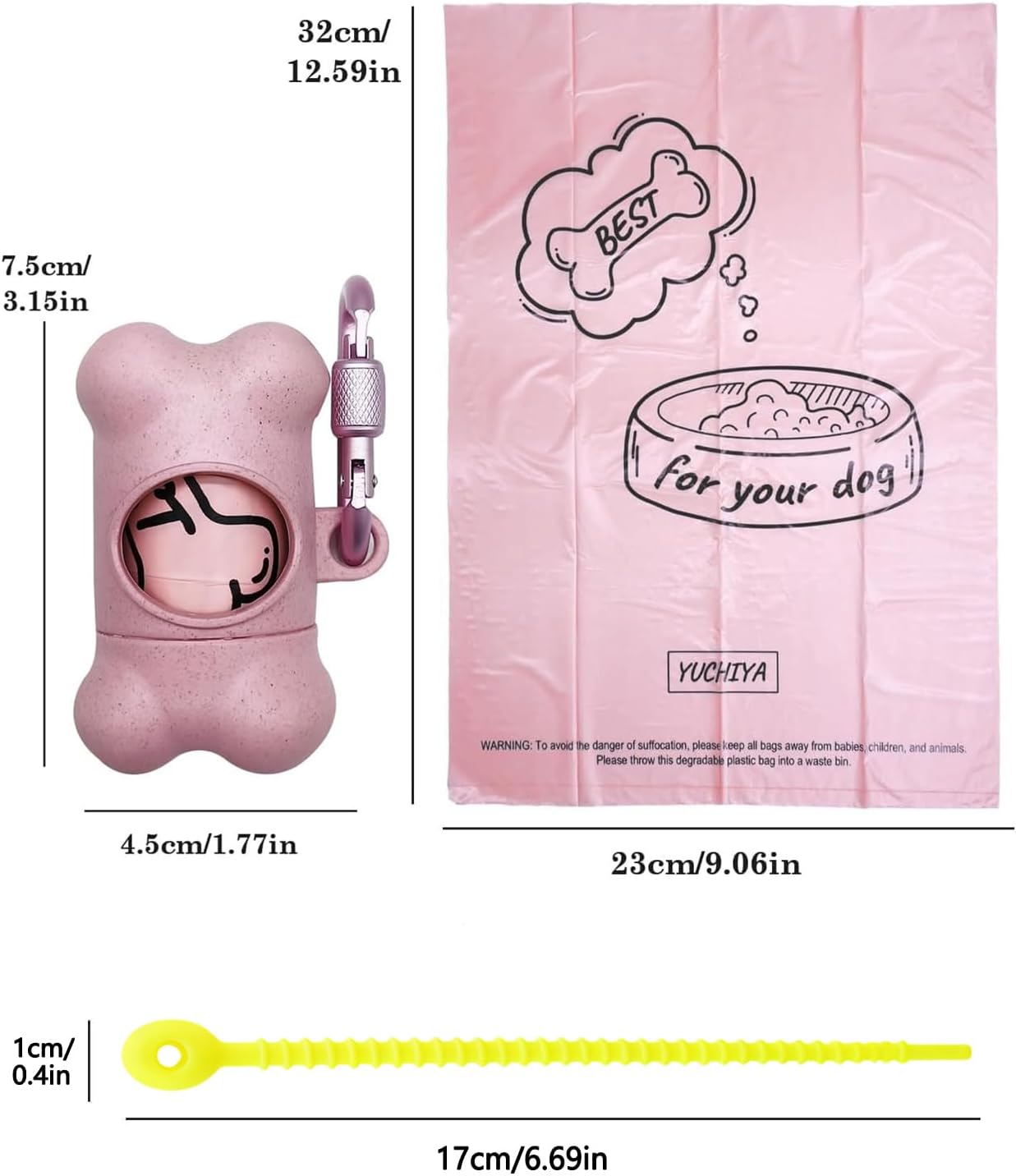 Dog Poop Pickup Bags Holder Dispenser with Standard-Sized Leak-Proof Scented Doggy Waste Bags and Carabiner with Safety Lock&Fastener Never Loose on Leash Lead Again (2 Holders 30 Bags, Pink)