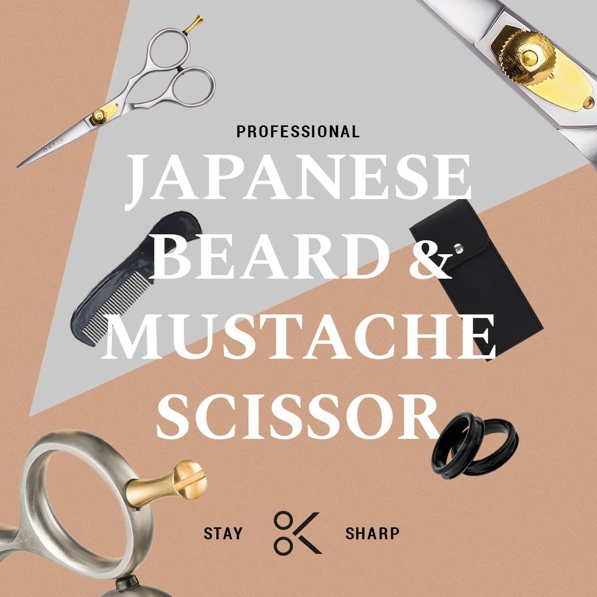 Ontaki Beard & Mustache Scissors for Men - 5.5" Japanese Steel, Silver - Precision Sharp Blades, Ergonomic Finger Rest & Adjustable Tension Screw for Perfect Trimming - Beard Grooming Scissors