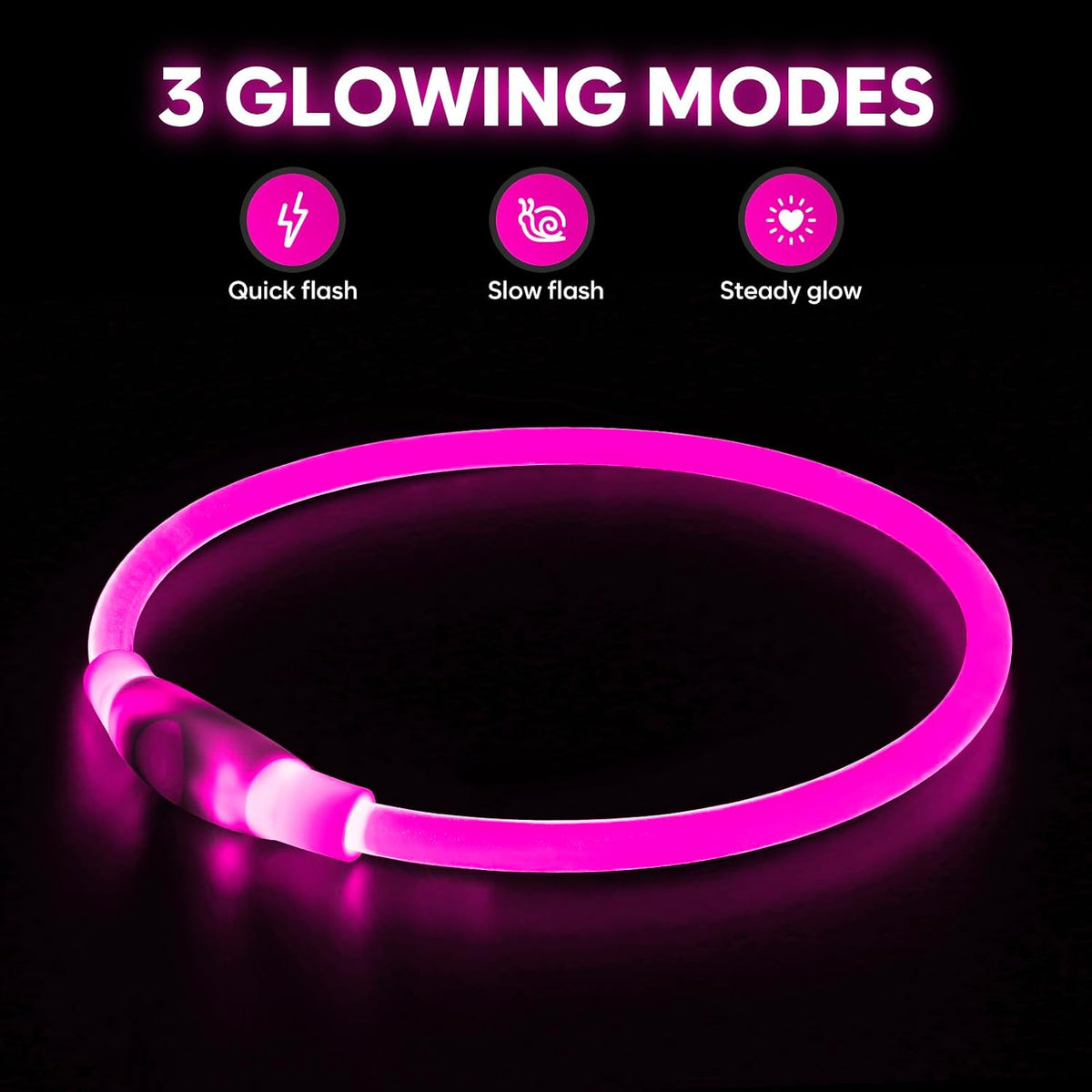 HIGO LED Dog Collar, USB Rechargeable Light Up Dog Collars Glow in the Dark, Waterproof LED Dog Necklace for Your Dogs Walking at Night (Pink)