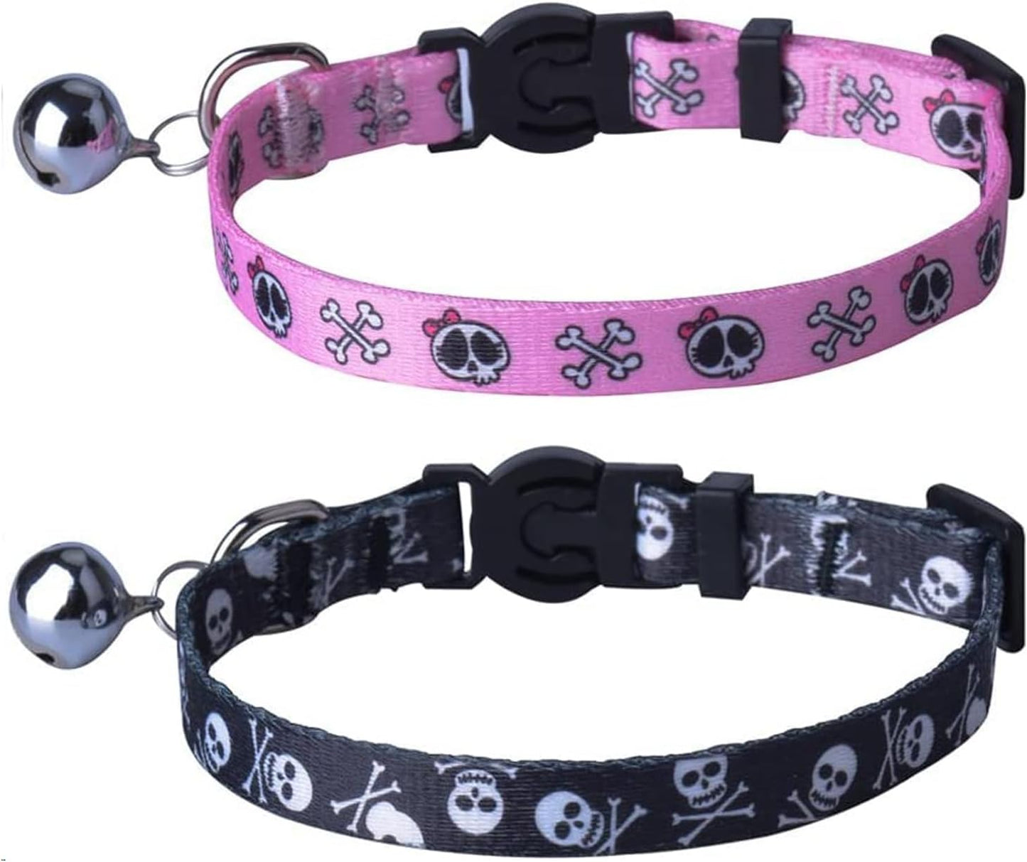 PUPTECK Cat Collar Breakaway with Bells, Kitten Collar Outfit Adjustable for Girl Boy Small Pet Puppy Bunny, Cute Costume Accessory with Safety Release Buckle (Skull)