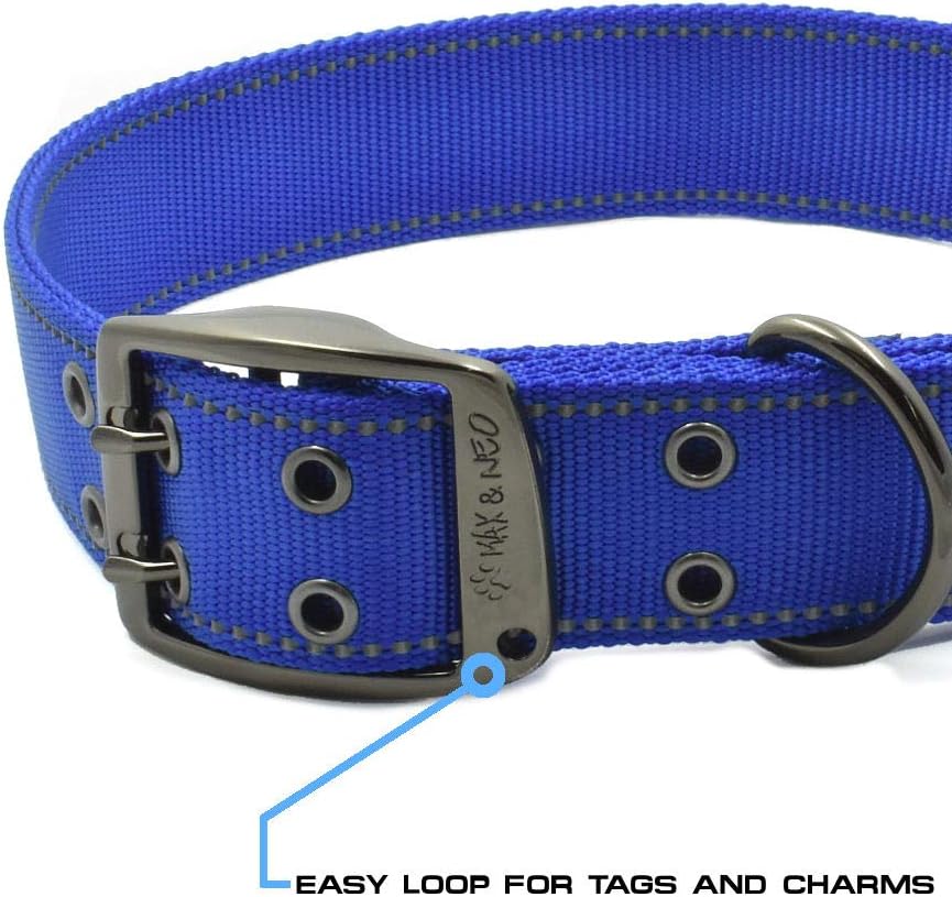 Max and Neo MAX Reflective Metal Buckle Dog Collar - We Donate a Collar to a Dog Rescue for Every Collar Sold (X-Large, RED)