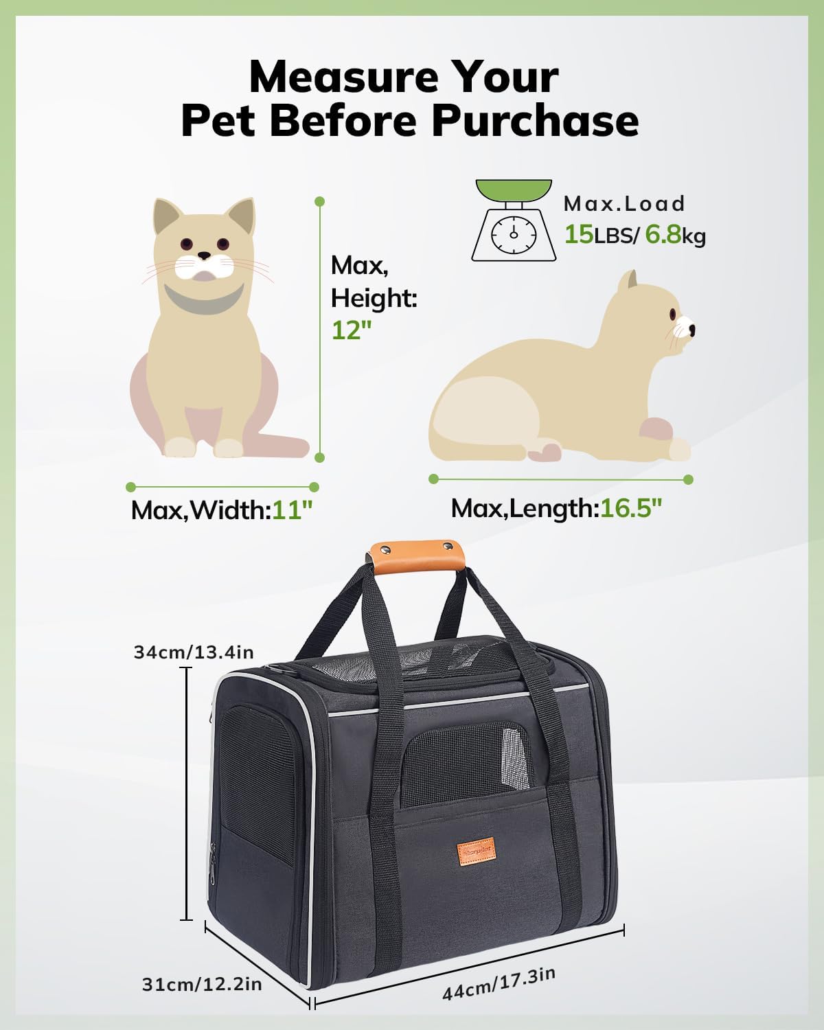 Morpilot Cat Carrier - Cat Carrier Soft for Medium or Large Cats up to 20lbs, with Dual-Sided Cushion, Secure Buckle and Foldable Bowl, Dog Carriers for Small Dogs - Pet Carrier (Dark Gray)