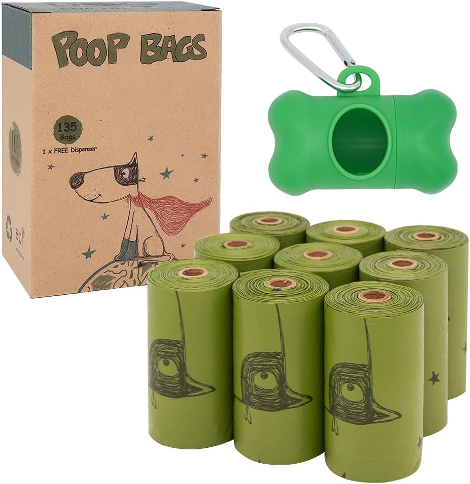 Ley’s Dog Poop Bags 135 Count (9 Rolls), Unscented Extra Thick Dog Waste Bags, 100% Leak Proof & Tear Resistant Doggie Bags with Dispenser, Refill Rolls for Small Medium Large Dogs