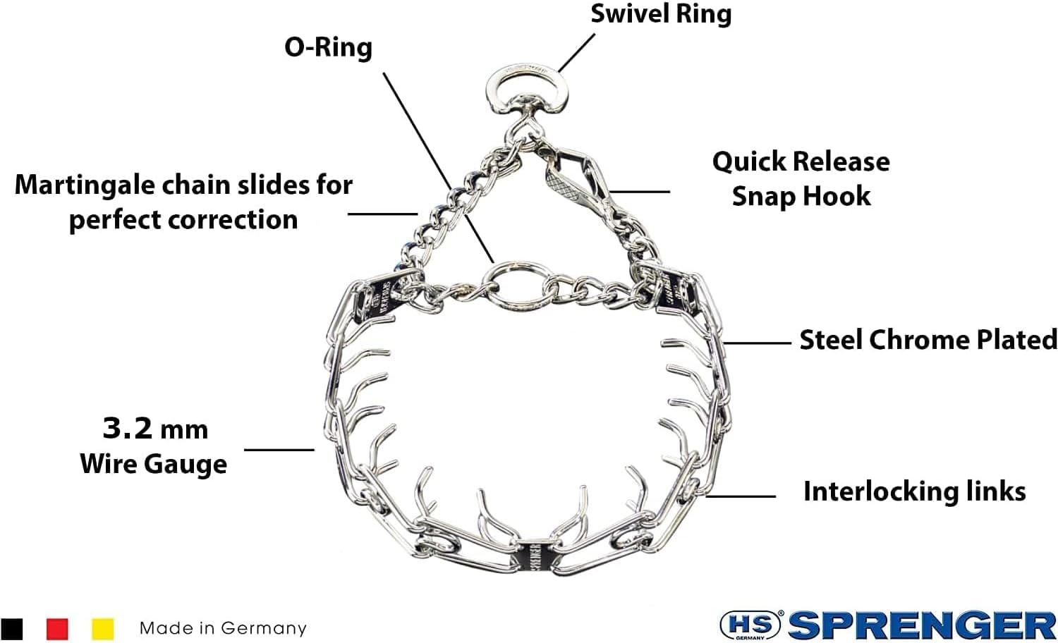 Herm Sprenger Chrome Plated Steel Training Prong Collar with Quick Release Snap for Dogs, 23in (58cm) x 3.2mm, (Neck Size UP to 19 inches)